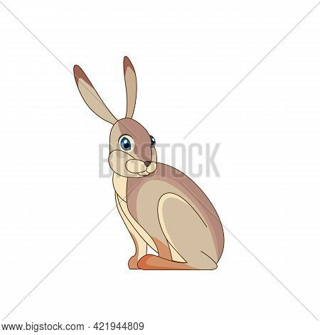A Beautiful Jackrabbit Lepus Californicus Or American Desert Hare Sits. Scene From Wild. Cartoon Cha