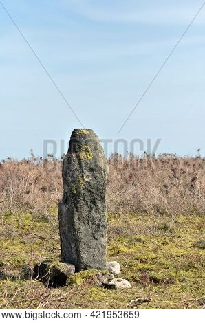 Pennine Landscape With Large Ancient Standing Stone On Midgley Moor In West Yorkshire