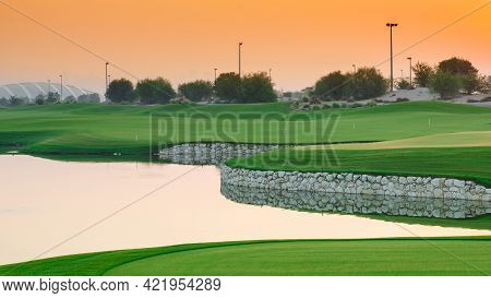 Sunrise In Qatar Foundation Golf Club. Qatar Golf Club
