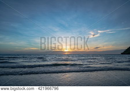 Beautiful Idyllic Seascape Sunset View On Kohkood Island In Low Season Travel.koh Kood, Also Known A
