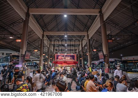 Bangkok/thailand- 22 Oct 2020:unacquainted People In Mochit Bus Station Bangkok Thailand In The Long