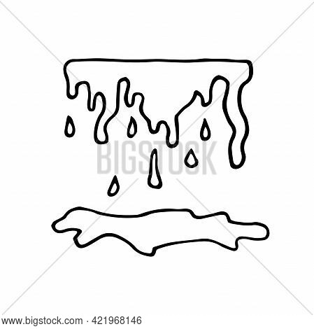 Doodle Dripping Liquid. Hand-drawn Drops Of Water Isolated On White Background. Paint Blobs Flowing 