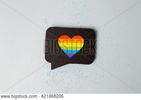 Happy Pride Month Banner For Lgbt Rights Or Social Issues Event. Colorful Rainbow Heart  In Black So