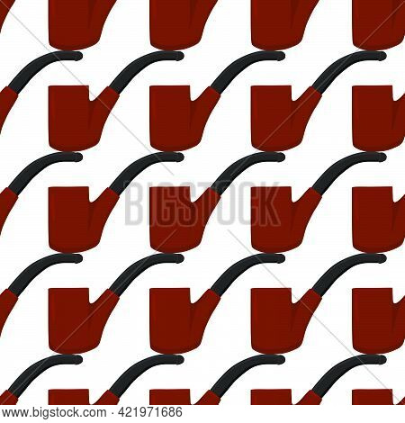Illustration On Theme Many Identical Seamless Types Smoke Pipes Different Size For Tobacco. Pipe Pat