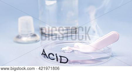 Sulfuric Acid In Petri Dish, Melting Plastic Spoon, Corrosive Acid In Action
