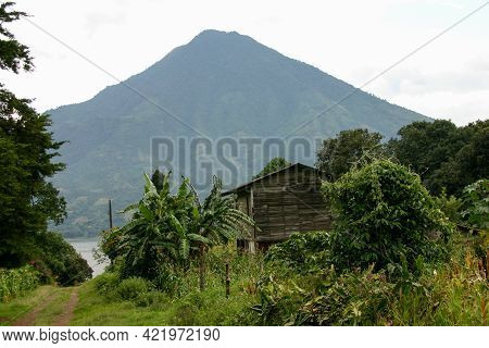 View Of The Volcanoes On Lake Atitlan Near Pananjachel Guatemala