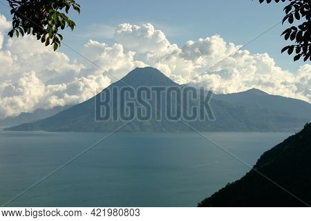 View Of The Volcano Toliman On Lake Atitlan Near Pananjachel Guatemala