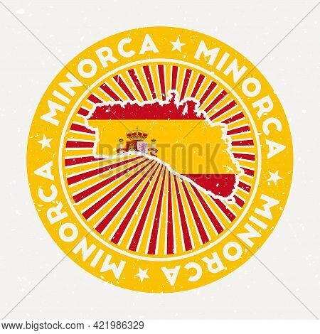 Minorca Round Stamp. Logo Of Island With Flag. Vintage Badge With Circular Text And Stars, Vector Il