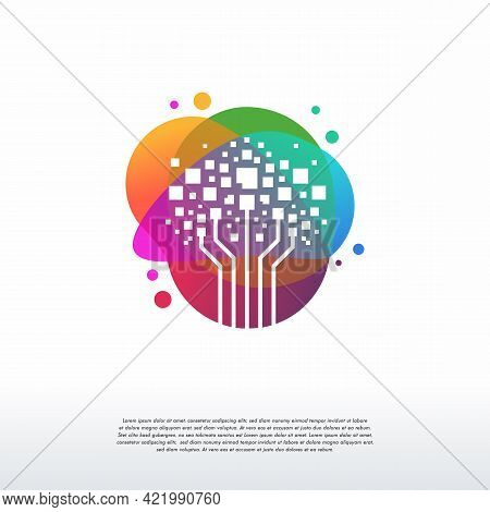 Colorful Modern Digital Tree Logo Designs Concept Vector, Tech Tree Logo Symbol Vector