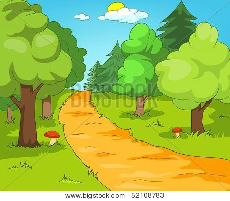 Forest Glade. Cartoon Background. Vector Illustration EPS 10.
