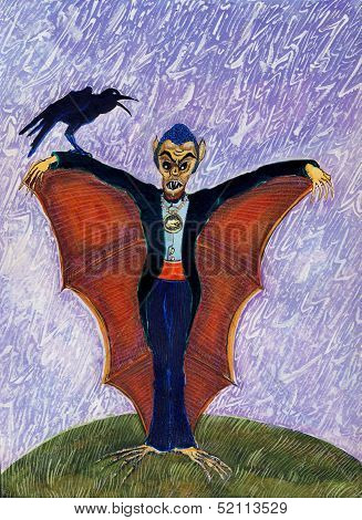 Halloween Funny Batcula With Crow