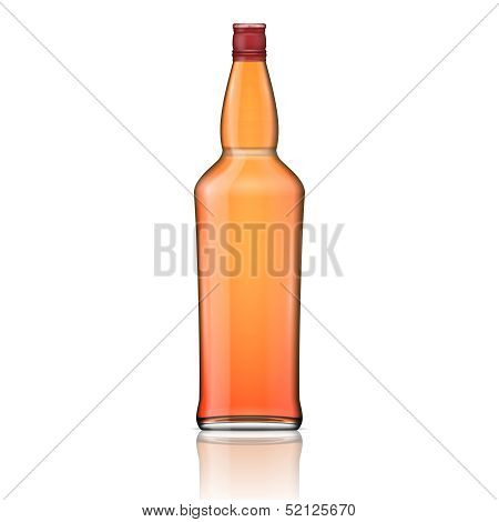 Glass whiskey bottle with red cap.