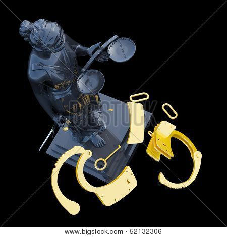 Lady of Justice  statue and handcuffs