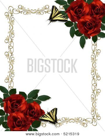 Motyle czerwone róże granicy zaproszenia ślubne
