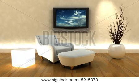 3D Render Of Sofa And Tv