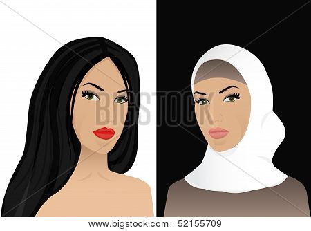 woman in hijab and without hijab