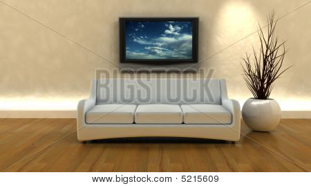 3D Render Of Sofa And Tv
