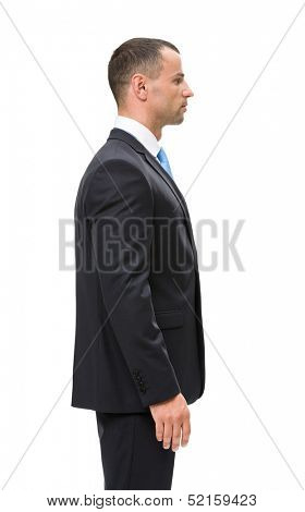 Half-length profile of businessman, isolated on white. Concept of leadership and success