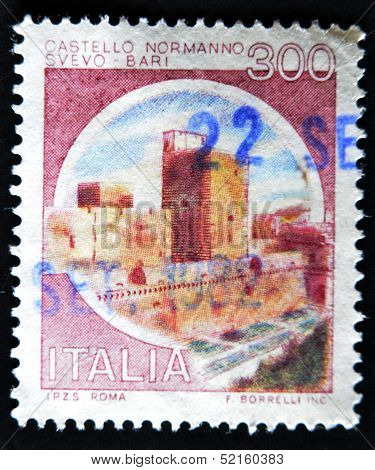 A stamp printed in Italy shows Castello Normanno Svevo - Bari Italian series of castles