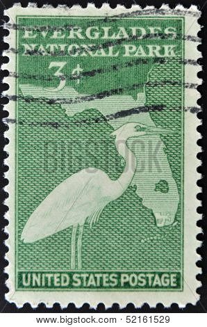 Stamp shows depicting Florida map and heron inscripted face value