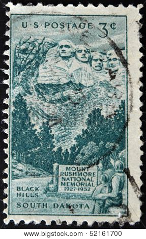 United States Of America - Circa 1952: Stamp Printed In Usa, Shows Rushmore Memorial, Circa 1952.