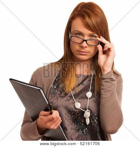 Young Teacher With Folder In Her Hands