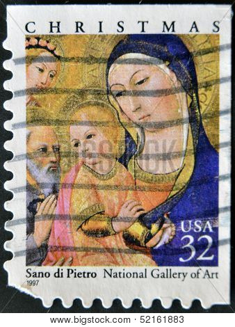 United States - Circa 1997: Stamp Printed By United States, Shows Madonna By Sano Di Pietro