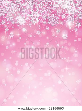 Pink Background With Snowflakes, Vector