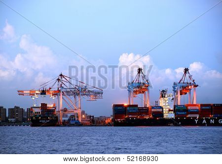 Kaohsiung Container Terminal At Dusk