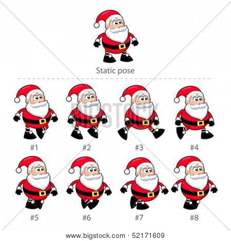 Santa Claus walking frames. Animation for mobile game, vector isolated objects.
