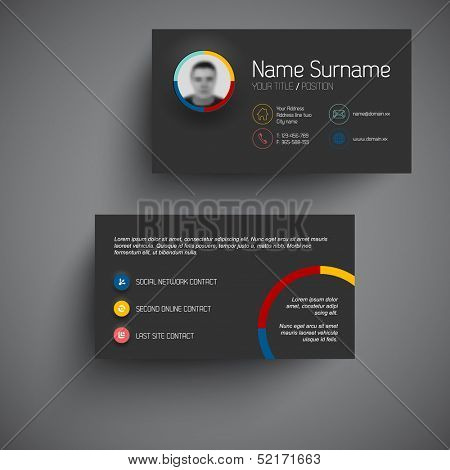Dark modern simple light business card template with flat user interface