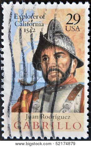 United States Of America - Circa 1992: A Stamp Printed In Usa Shows Juan Rodrï¿½guez Cabrillo, Explo