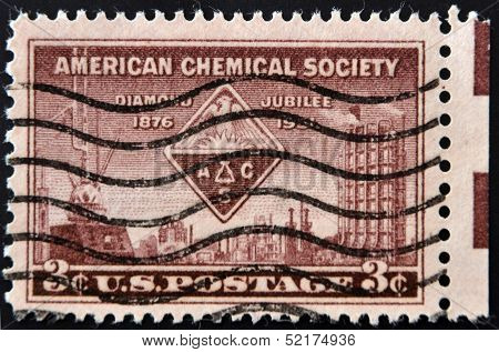 Usa - Circa 1951: A Stamp Printed In The Usa Dedicated To American Chemical Society, Circa 1951