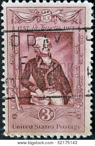 United States - Circa 1957: Stamp Printed By United States, Shows Marquis De Lafayette, Circa 1957