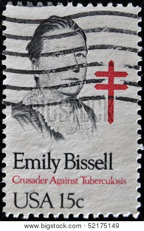 stamp shows Emily Bissell social worker who introduced Christmas seals crusader against tuberculosis