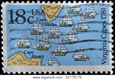 United States Of America - Circa 1981: A Stamp Printed In Usa Shows Virginia Capes 1781, Circa 1981