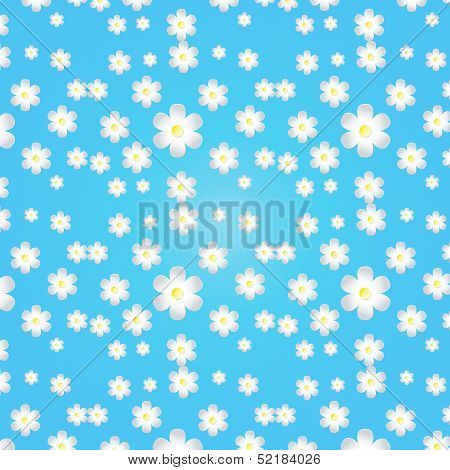 Blue background with white and dark blue flowers