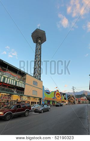 The Gatlinburg Space Needle And Skyline Of Downtown Gatlinburg, Tennessee