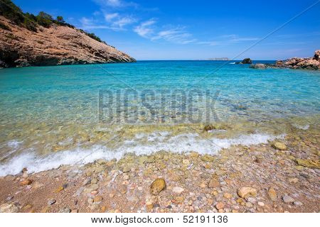 Ibiza Cala Moli beach with clear water in Balearic Islands San Jose