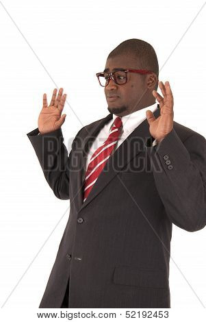 African American Model In Business Suit Hands In A Back Off Position
