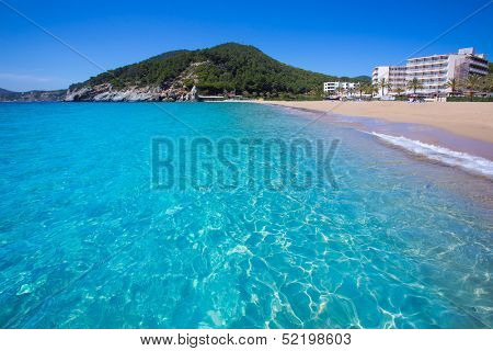 Ibiza caleta de Sant Vicent cala San vicente beach san Juan at Balearic Islands of spain