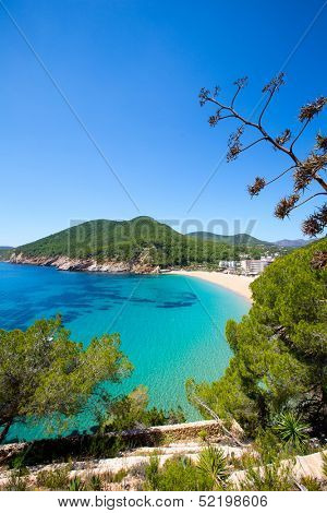 Ibiza caleta de Sant Vicent cala San vicente beach san Juan at Balearic Islands of spain