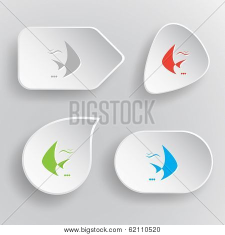 Fish. White flat vector buttons on gray background.