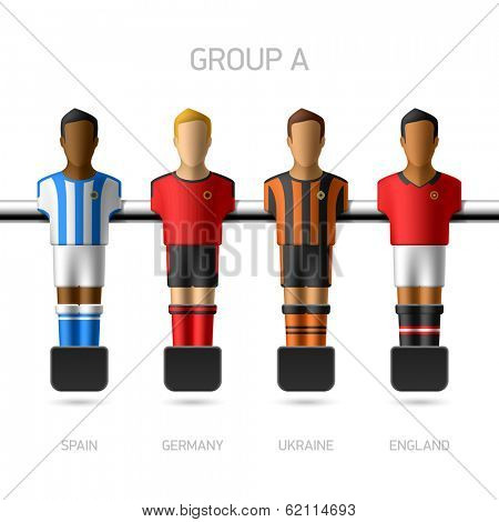 Table football, foosball players. Group A - Spain, Germany, Ukraine, England. Vector.