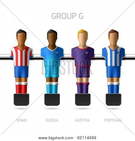 Table football, foosball players. Group G - Spain, Russia, Austria, Portugal. Vector.