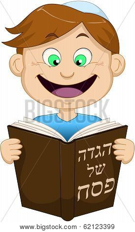 Boy Reading From Haggadah For Passover