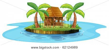 Illustration of a small nipa hut in an island on a white background