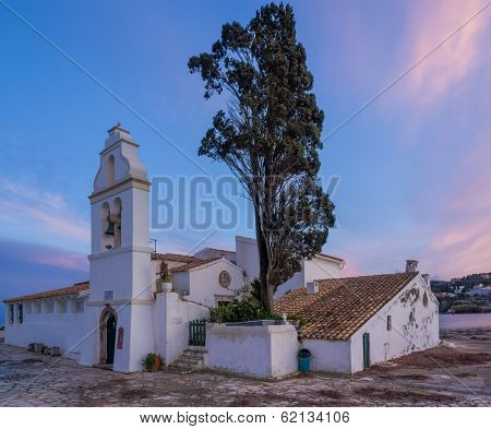 scene of Vlacherna monastery, Kanoni, Corfu, Greece