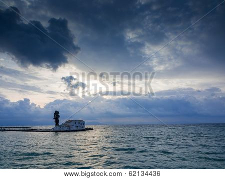 scene of Vlacherna monastery, Kanoni, Corfu, Greece