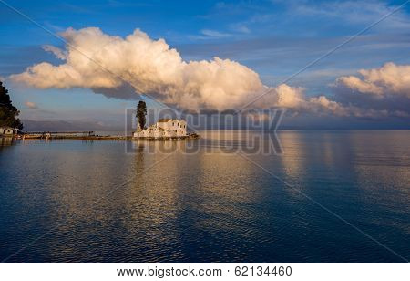 scene of Vlacherna monastery, Kanoni, Corfu, Greece